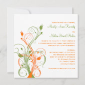 Orange Green White Floral Sq. Wedding Invitation (Back)