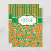 Orange, Green, White Floral Striped RSVP Card (Front/Back)