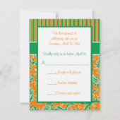 Orange, Green, White Floral Striped RSVP Card (Back)