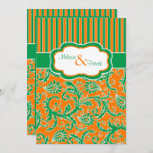 Orange, Green, White Floral Striped Wedding Invite (Front/Back)