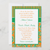 Orange, Green, White Floral Striped Wedding Invite (Back)