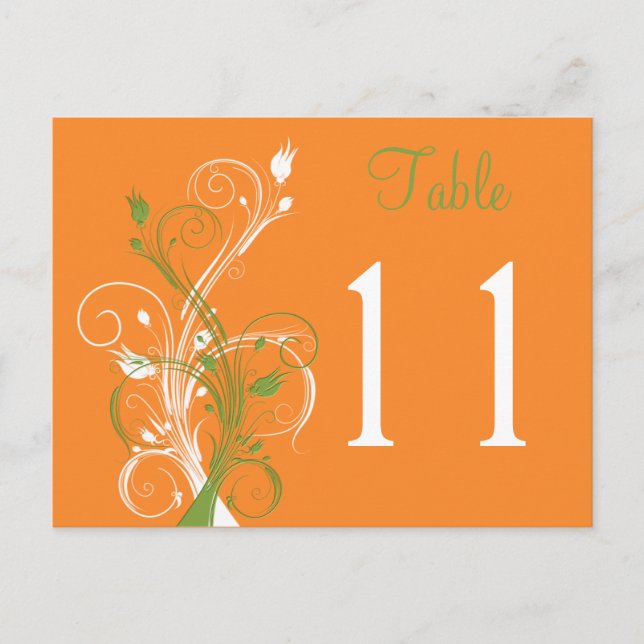 Orange Green White Floral Table Number Postcard (Front)