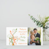 Orange, Green, White Floral Wedding Photo Card (Standing Front)