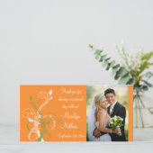 Orange, Green, White Floral Wedding Photo Card (Standing Front)