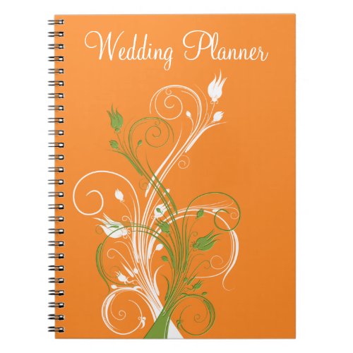 Orange Green White Floral Wedding Planner Notebook