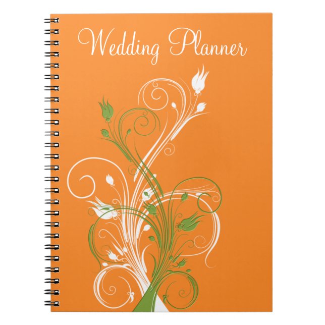 Orange Green White Floral Wedding Planner Notebook (Front)