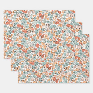 orange green woman fun gift wrapping paper sheets