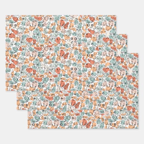 orange green woman fun gift wrapping paper sheets