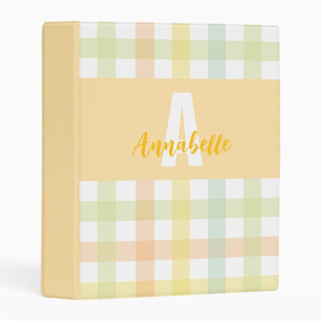 Orange Green Yellow Blue Gingham Pattern Monogram  Mini Binder (Front/Spine)