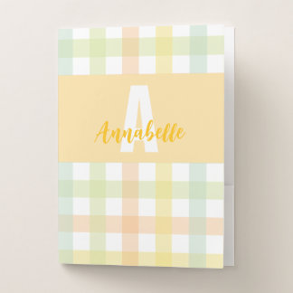 Orange Green Yellow Blue Gingham Pattern Monogram Pocket Folder