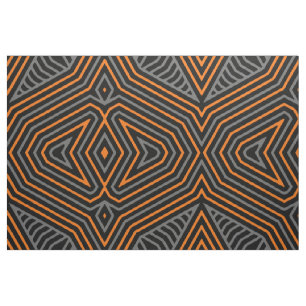 Orange Grey and Black Ethnic Tribal Pattern Fabric
