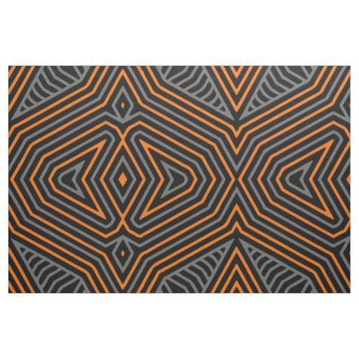Orange Grey and Black Ethnic Tribal Pattern Fabric