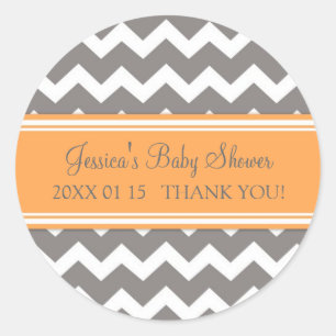 Orange Grey Chevron Baby Shower Favor Stickers