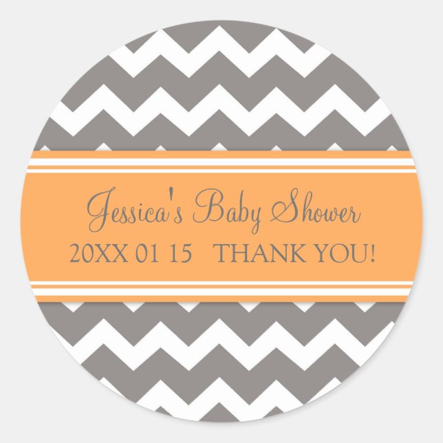 Orange Grey Chevron Baby Shower Favor Stickers (Front)