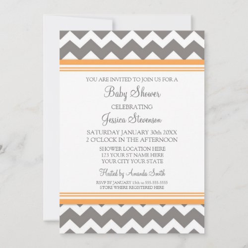 Orange Grey Chevron Custom Baby Shower Invitations