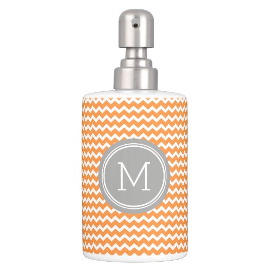 Orange Grey Chevron Pattern Soap Dispenser & Toothbrush Holder (Front)