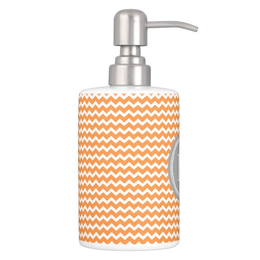 Orange Grey Chevron Pattern Soap Dispenser & Toothbrush Holder (Right)