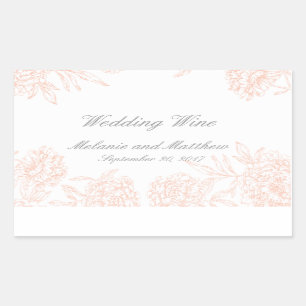 Orange Grey Floral Vintage Wedding Wine Label