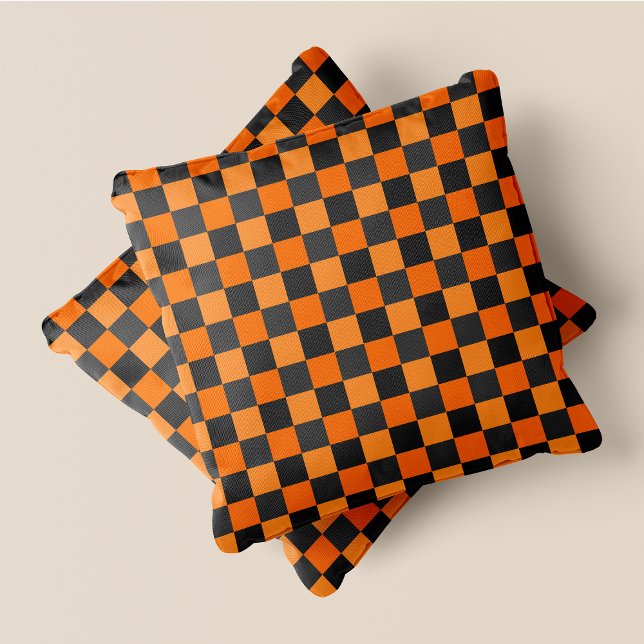 Orange & Grey Fun Retro Chic Checkered Squares Throw Pillow (Orange & Grey Fun Retro Chic Checkered Squares Throw Pillow)