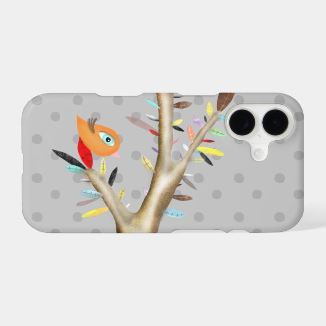 Orange Grey leafs modern tree adorable layered art Case-Mate iPhone Case (Back (Horizontal))