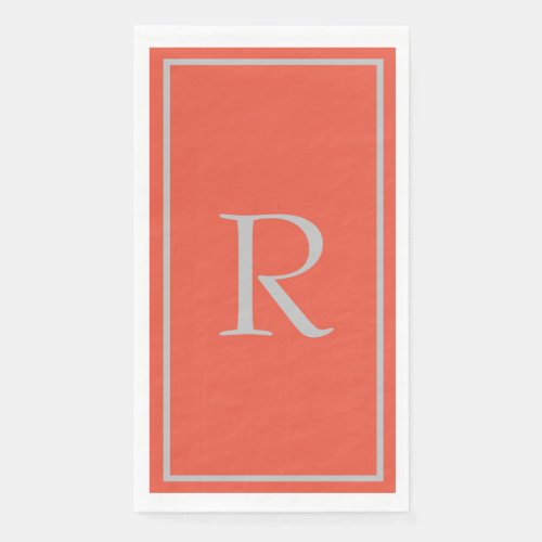 Orange Grey Monogram Initials Custom Name Colorful Paper Guest Towels