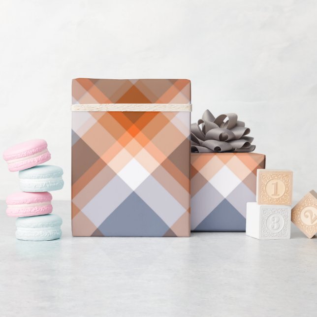 Orange Grey Peach Stripes Pattern Wrapping Paper (Baby Shower)
