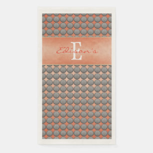 Orange & Grey Polka Dot Pattern Monogram Paper Guest Towels