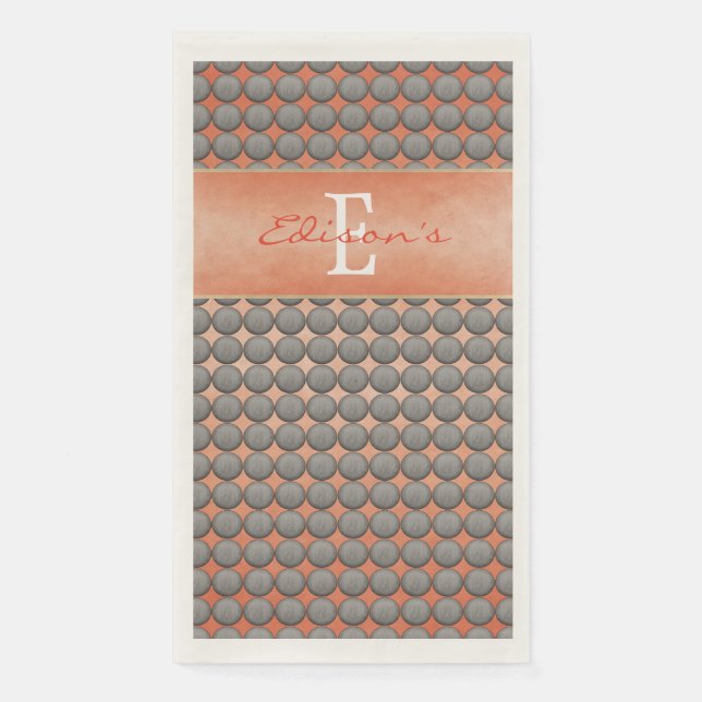 Orange & Grey Polka Dot Pattern Monogram Paper Guest Towels (Front)