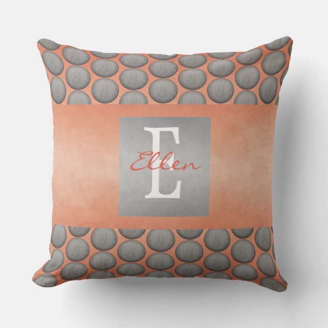 Orange & Grey Polka Dot Pattern Outdoor Pillow (Front)