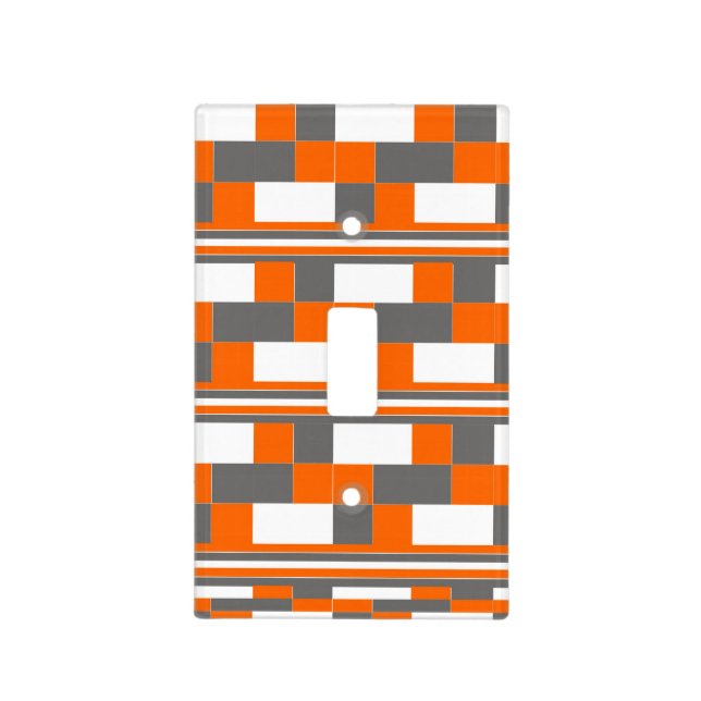 Orange Grey White Check Stripes Pattern Light Switch Cover (Front)