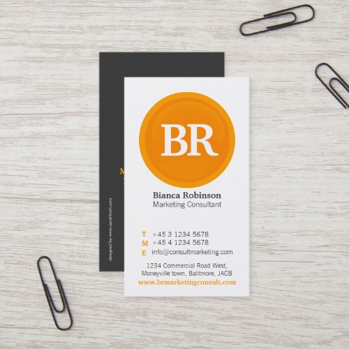 Orange, grey &amp; white glass circle business card