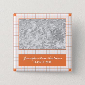 Orange Grid Photo Button by morning6 at Zazzle