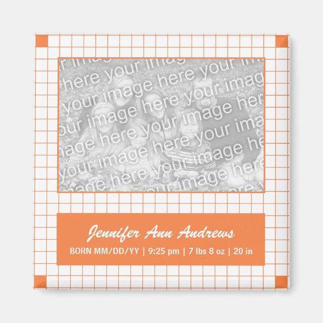 Orange Grid Photo Magnet (Front)