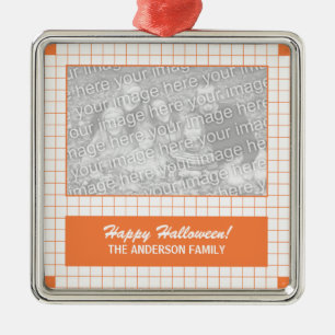 Orange Grid Photo Metal Ornament