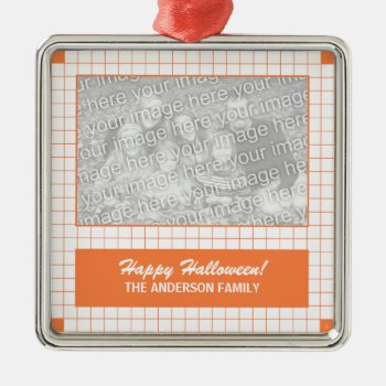 Orange Grid Photo Metal Ornament by morning6 at Zazzle