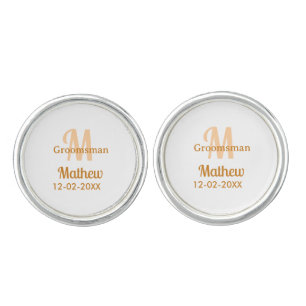Orange groomsman name letter date masculine pastel cufflinks