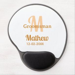 Orange groomsman name letter date masculine pastel gel mouse pad
