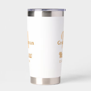 Orange groomsman name letter date masculine pastel insulated tumbler