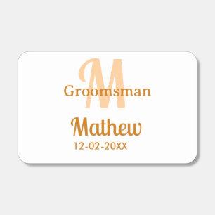 Orange groomsman name letter date masculine pastel matchboxes