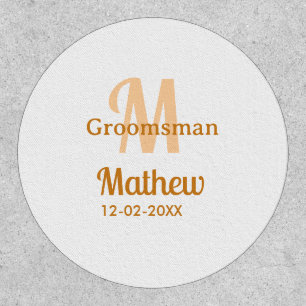 Orange groomsman name letter date masculine pastel patch