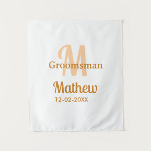 Orange groomsman name letter date masculine pastel tapestry