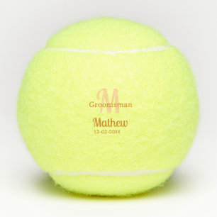 Orange groomsman name letter date masculine pastel tennis balls
