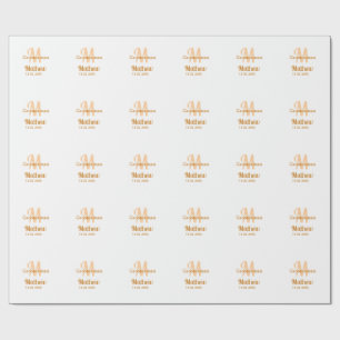 Orange groomsman name letter date masculine pastel wrapping paper