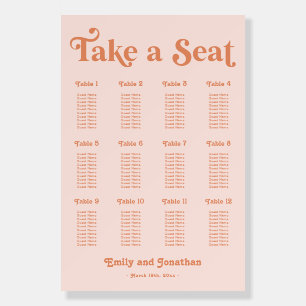 Orange Groovy Boho Disco Wedding Seating Chart Foam Board