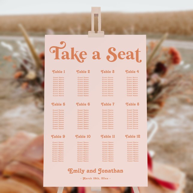 Orange Groovy Boho Disco Wedding Seating Chart Foam Board (Creator Uploaded)