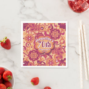 Orange Groovy Psychedelic 60s 70s Floral Birthday Napkins