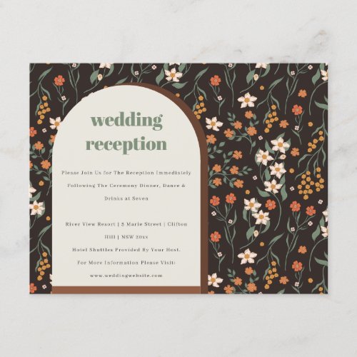 Orange Groovy Retro Arch Floral Wedding Reception Enclosure Card