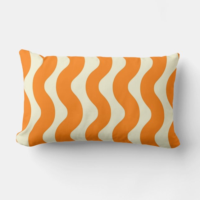 Orange Groovy Wavy Stripe Abstract Modern Spring Lumbar Pillow (Front)