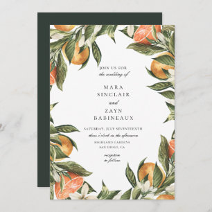 Orange Grove Botanical Citrus Frame Wedding Invitation