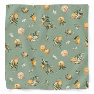 Orange Grove Botanical Citrus Pattern Sage Bandana